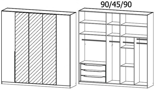0AF5 - 5 Door 3 Mirror Wardrobe with High Polish White Front