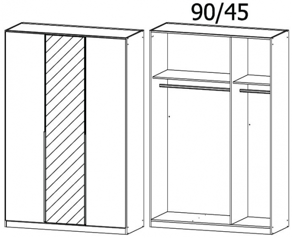 18H3 - 3 Door 1 Mirror Wardrobe with High Polish White Front