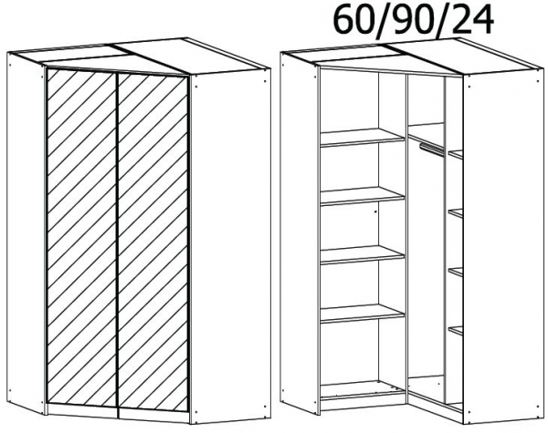 18S6 - 2 Mirror Door Corner Wardrobe