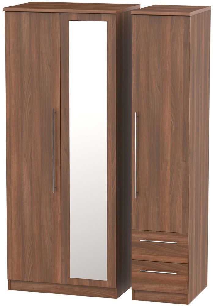 Sherwood Noche Walnut 3 Door 2 Drawer Combi Wardrobe