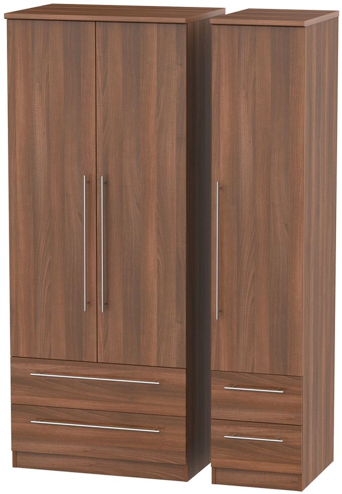 Sherwood Noche Walnut 3 Door 4 Drawer Wardrobe