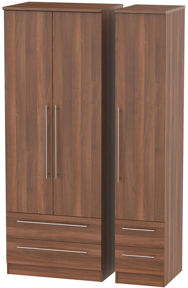 Sherwood Noche Walnut 3 Door 4 Drawer Tall Wardrobe