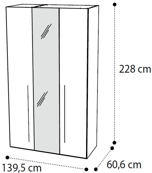3 Door 1 Mirror Wardrobe