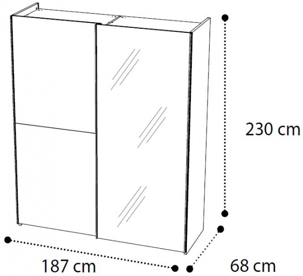 2 Door 1 Mirror Sliding Wardrobe