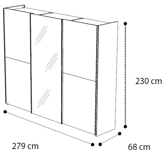 3 Door 1 Mirror Sliding Wardrobe