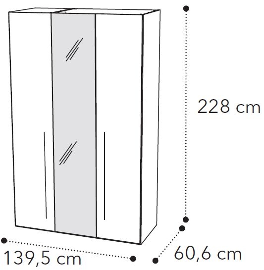 3 Door 1 Mirror Wardrobe