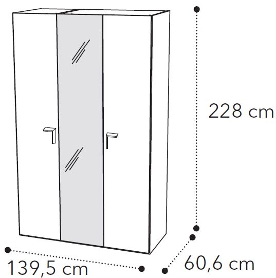 3 Door 1 Mirror Wardrobe