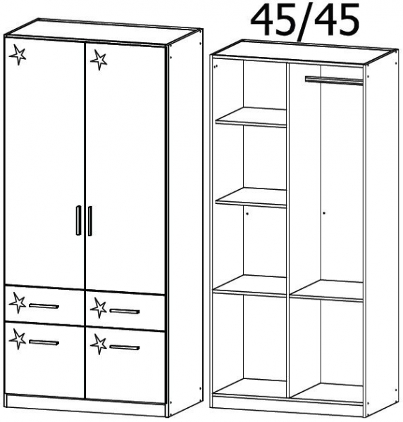 W 91cm - 2 Door 4 Drawer