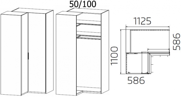 5V00 : 2 Mirror Door 90 Degree Corner Wardrobe