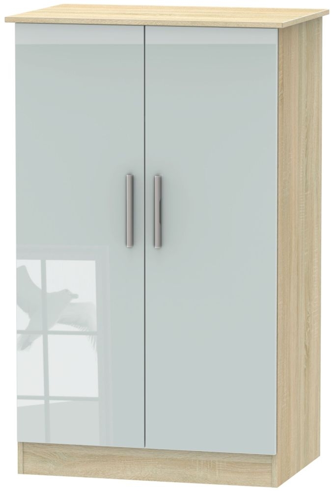 Contrast 2 Door Midi Wardrobe - High Gloss Grey and Bardolino