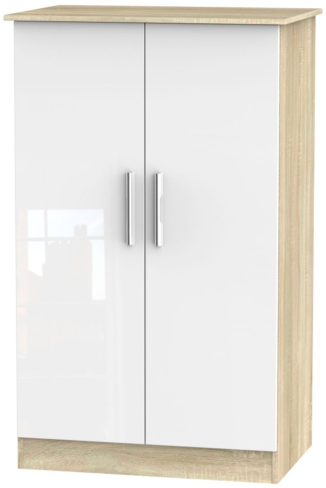 Contrast 2 Door Midi Wardrobe - High Gloss White and Bardolino