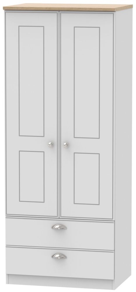 Victoria 2 Door 2 Drawer Wardrobe - Grey Matt and Riviera Oak
