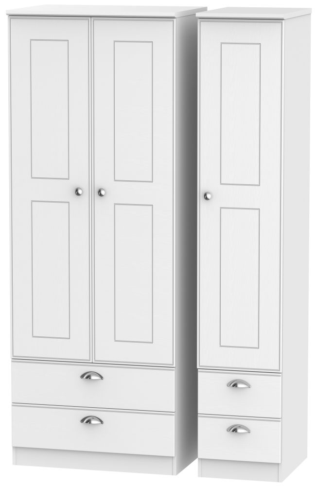 Victoria 3 Door 4 Drawer Tall Wardrobe - White Ash