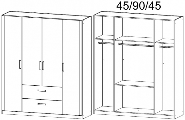 090A : 4 Door 2 Drawer Combi Wardrobe with Cornice