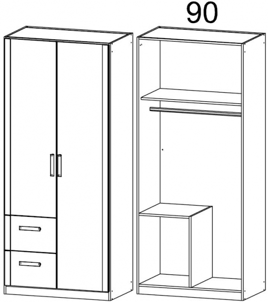 0K35 : 2 Door 2 Left Drawer Combi Wardrobe with Cornice
