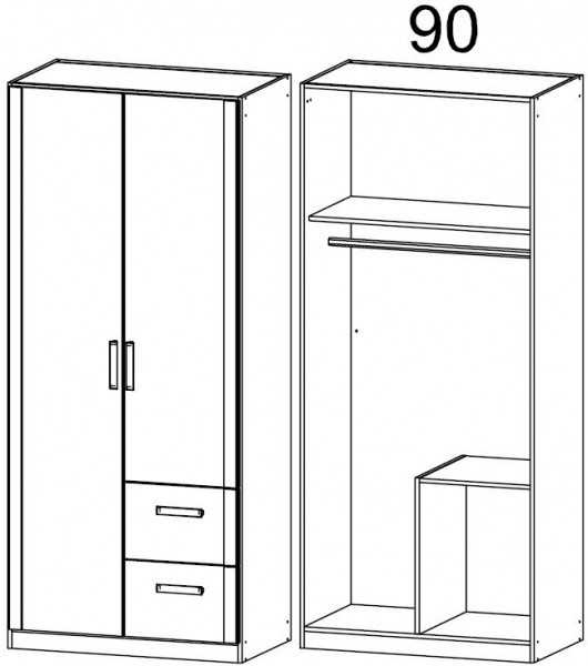 0K36 : 2 Door 2 Right Drawer Combi Wardrobe with Cornice