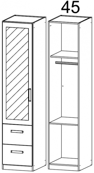 0K38 : 1 Left Mirror Door 2 Drawer Combi Wardrobe with Cornice