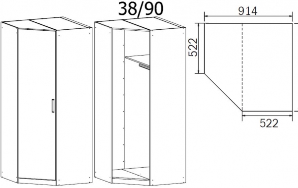 073C : 1 Door Corner Wardrobe with Cornice