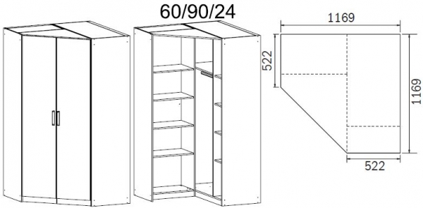 073Y : 2 Door Corner Wardrobe with Cornice