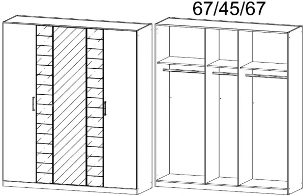 0T5C : 5 Door Wardrobe with 2 Carcase Color Door and 2 Glass Door with 1 Mirror Door and Cornice