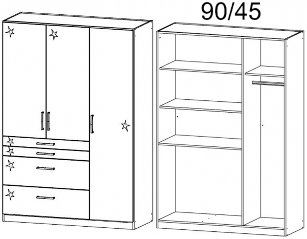 0V0B : 3 Door 4 Drawer High Polish Combi Wardrobe
