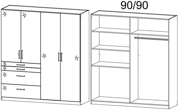 0V0C : 4 Door 4 Drawer High Polish Combi Wardrobe
