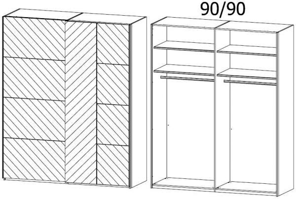 5DSC : 2 Glass Door Sliding Wardrobe with Vertical Mirror Section