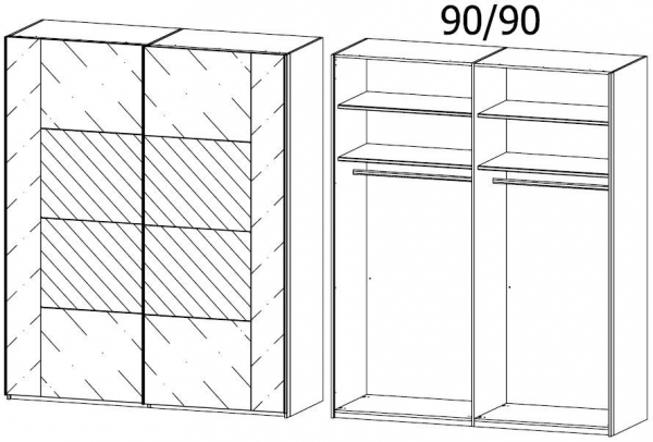 5790 : 2 Glass Door Sliding Wardrobe with Center Door Mirror Section
