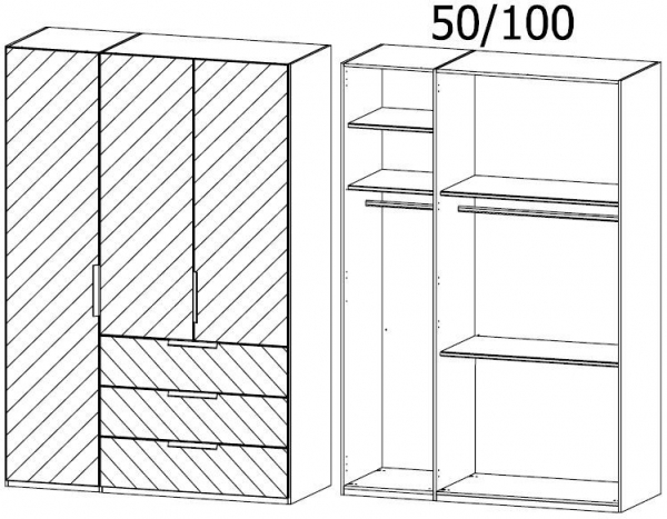 0RC4 : 3 Door 3 Drawer Glass Combi Wardrobe