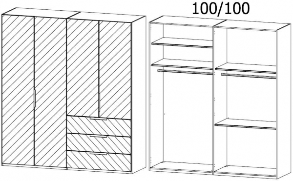 0RC6 : 4 Door 3 Drawer Glass Combi Wardrobe