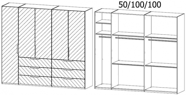 0RC7 : 5 Door 6 Drawer Glass Combi Wardrobe