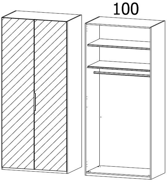 54F5 : 2 Door Wardrobe with 1 Glass Door and 1 Mirror Door