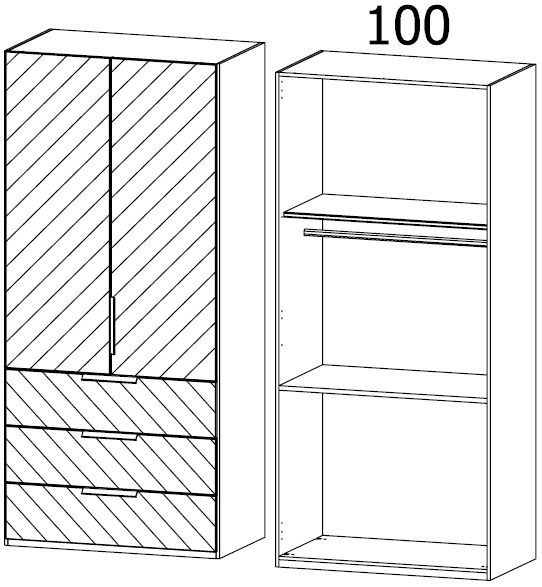 5GS6 : 2 Mirror Door 3 Glass Drawer Combi Wardrobe