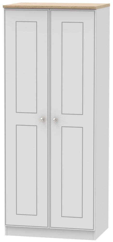 Victoria Grey and Riviera Oak 2 Door Plain Wardrobe
