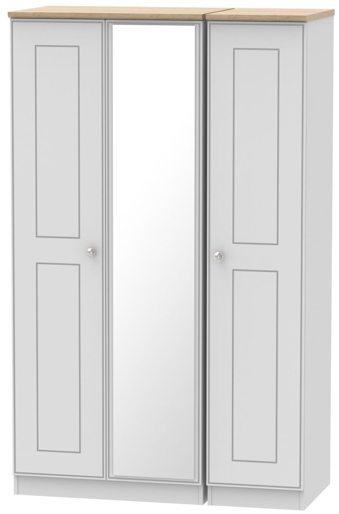 Victoria Grey and Riviera Oak 3 Door Triple Wardrobe - 1 Mirror