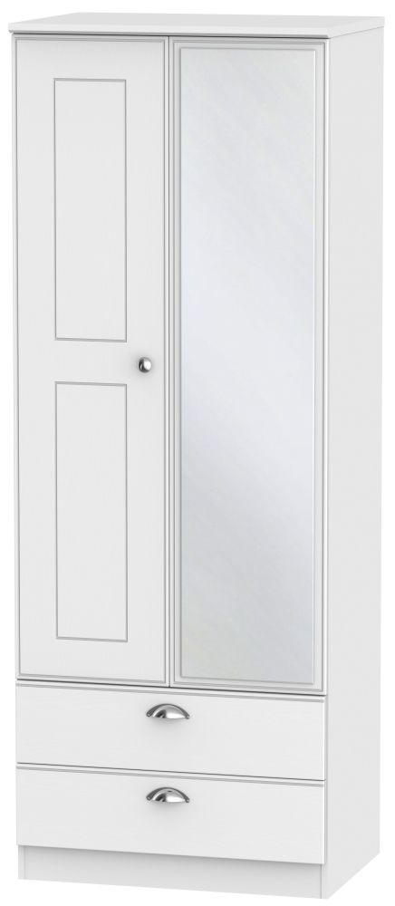 Victoria White 2 Door Tall Combi Wardrobe - 1 Mirror