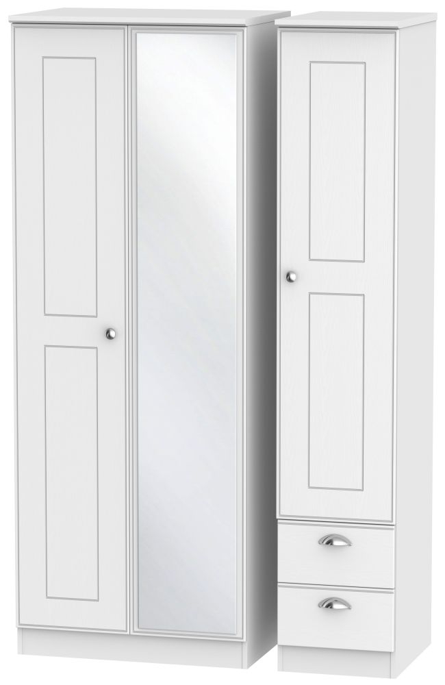 Victoria White 3 Door Tall Combi Wardrobe - 1 Mirror and RHF 2 Drawers