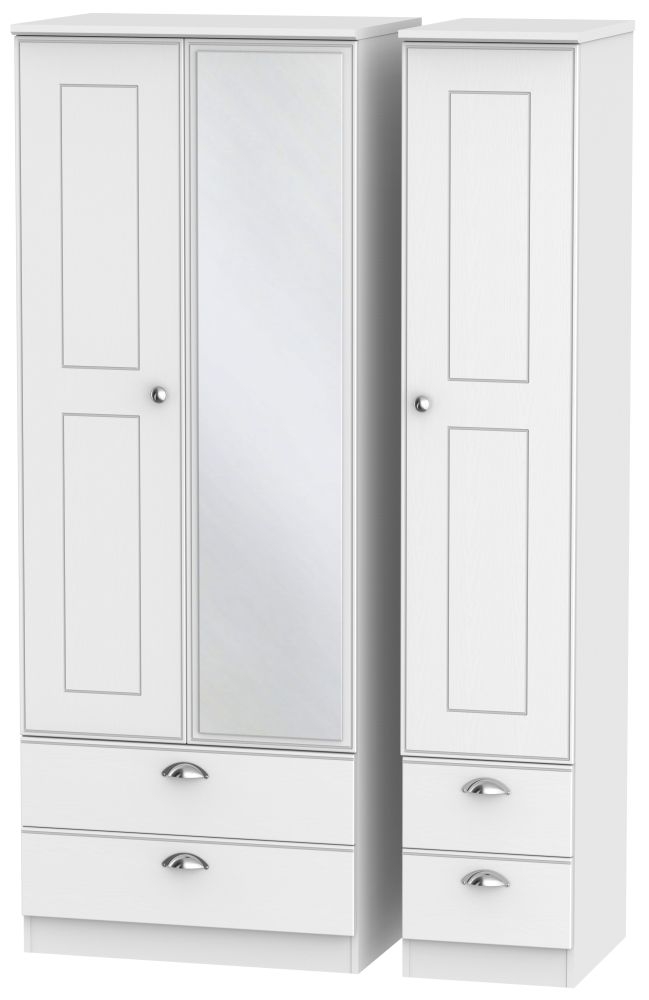 Victoria White Ash 3 Door Tall Combi Wardrobe - 1 Mirror