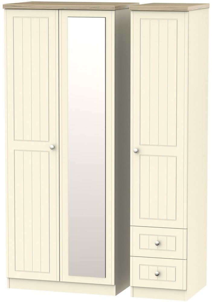 Vienna Cream 3 Door Combi Wardrobe - 1 Mirror and RHF 2 Drawers