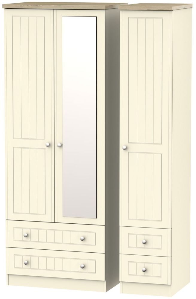 Vienna Cream 3 Door Tall Combi Wardrobe - 1 Mirror