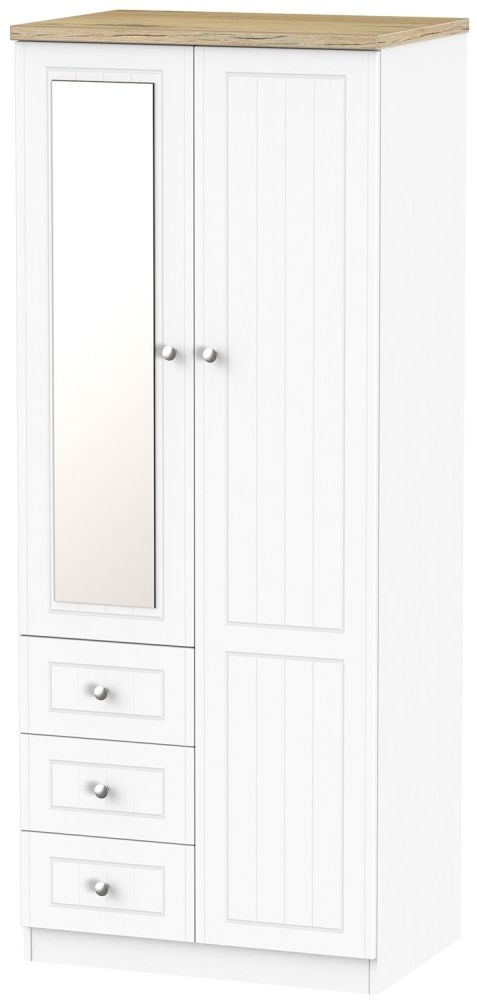 Vienna Porcelain 2 Door Combi Wardrobe - 1 Mirror RHF 3 Drawers