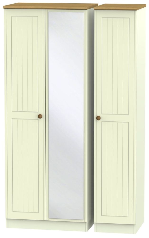 Warwick Cream and Oak 3 Door Tall Triple Wardrobe - 1 Mirror