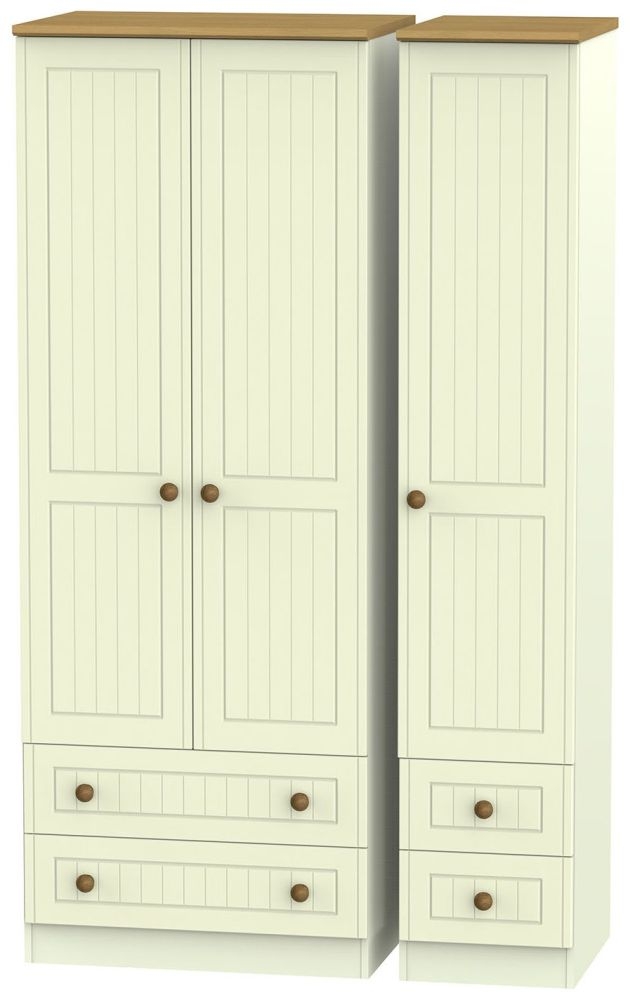 Warwick Cream and Oak 3 Door Tall Triple Wardrobe - 4 Drawers