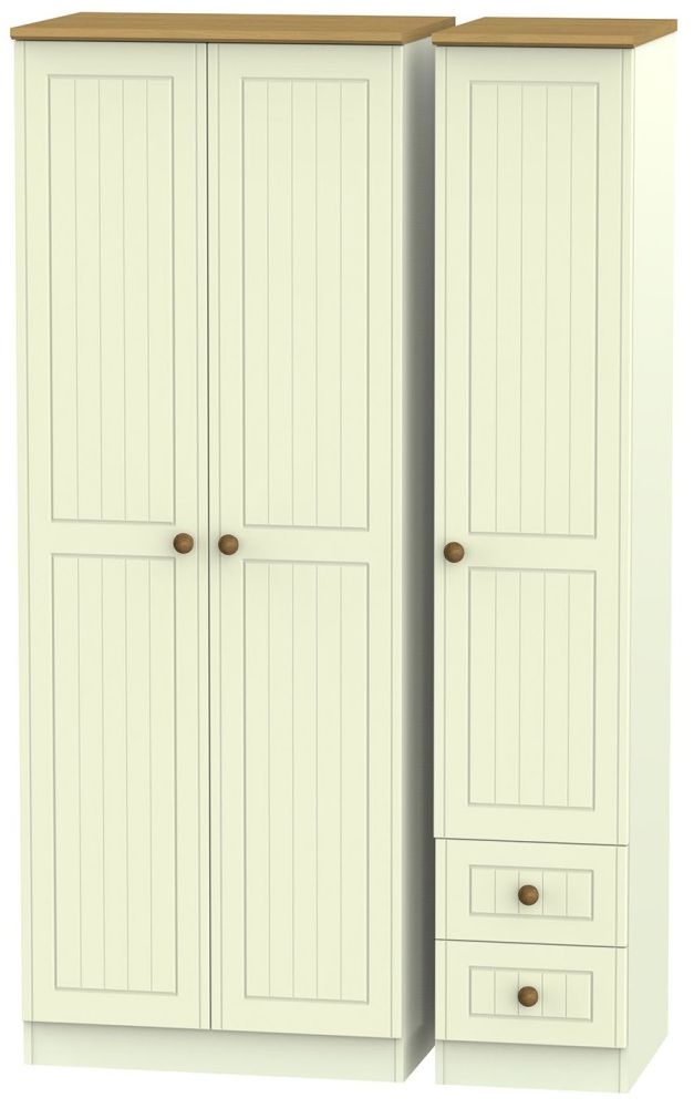 Warwick Cream and Oak 3 Door Tall Triple Wardrobe - RHF 2 Drawers