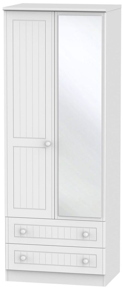 Warwick White 2 Door Tall Combi Wardrobe - 1 Mirror