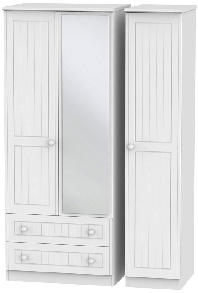 Warwick White 3 Door Combi Wardrobe - 1 Mirror and LHF 2 Drawers