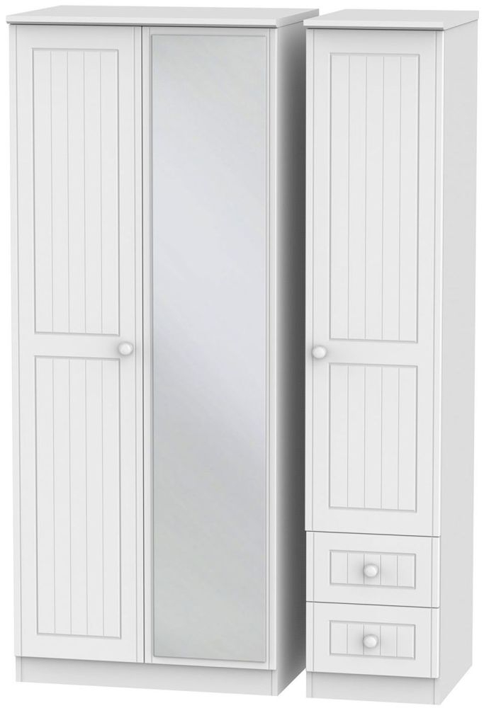 Warwick White 3 Door Combi Wardrobe - 1 Mirror and RHF 2 Drawers