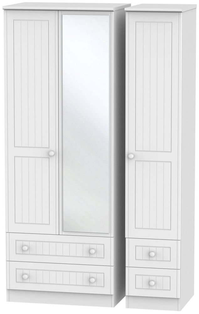 Warwick White 3 Door Tall Combi Wardrobe - 1 Mirror 4 Drawer