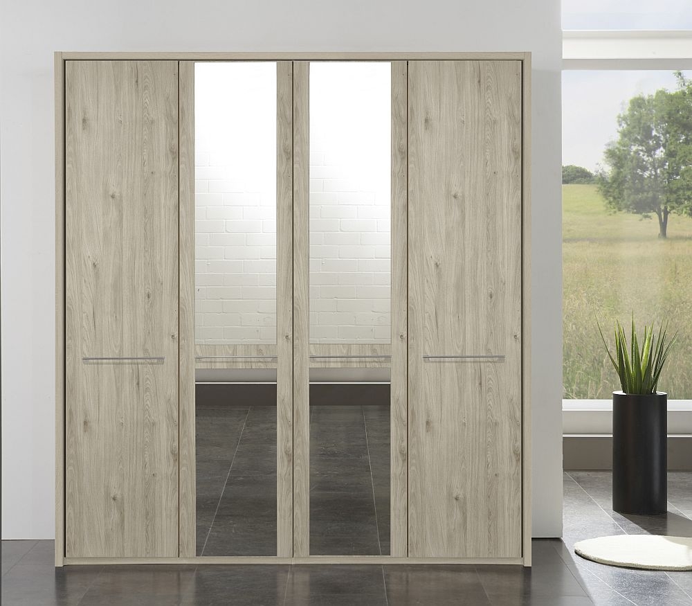 Dakar 2 Wardrobe - 4 Door Mirror - Holm Oak