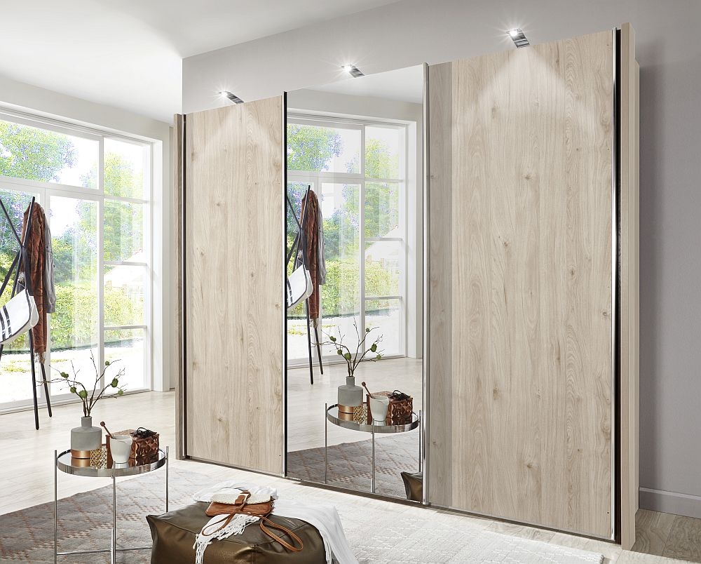 Miami2 Sliding Wardrobe - 3 Door Mirror - Holm Oak